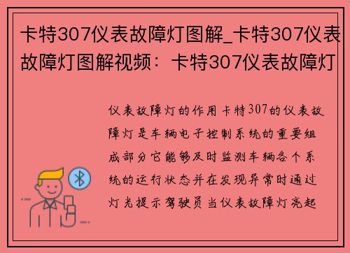 卡特307仪表故障灯图解_卡特307仪表故障灯图解视频：卡特307仪表故障灯图解及故障排除指南